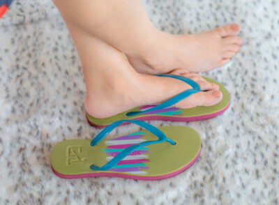 Ladies - Printed Maroon flip-flop with top layer Green - Image 3