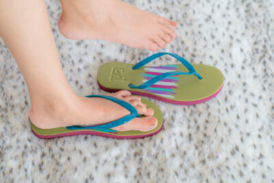 Ladies - Printed Maroon flip-flop with top layer Green - Image 4