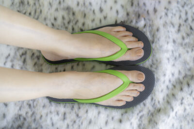 Ladies - Black, Light Green, Black sandwich flip-flop - Image 3